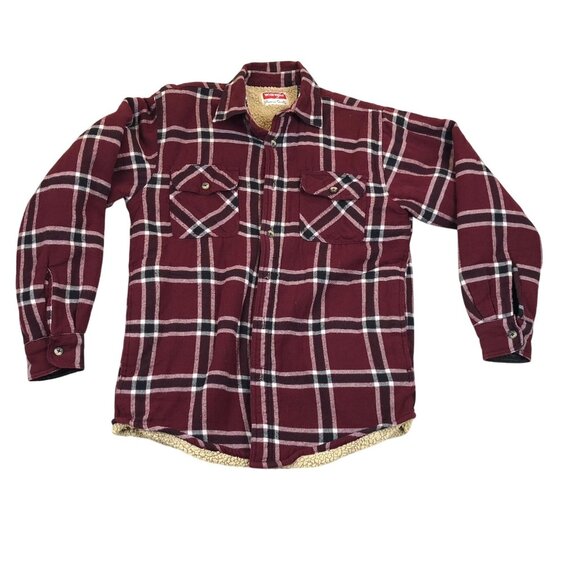 Wrangler Men's Flannel Shirt Jacket Small Red Plaid Sherpa Lined Warm - Picture 1 of 12